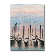 Wholesale Handpainted Modern Boat Scenery Oil Painting Seascape Pictures for Wall Decoration